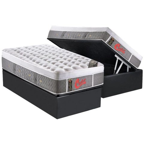 Cama Box Baú Solteiro: Colchão Molas Pocket Ensacadas Castor Light Stress Oxygen New Plush + Base CR