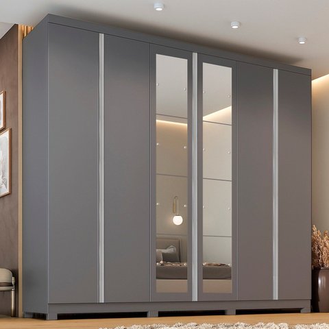 Guarda-Roupa Casal 6 Portas com Pés e Espelho Monte Carlo Yescasa