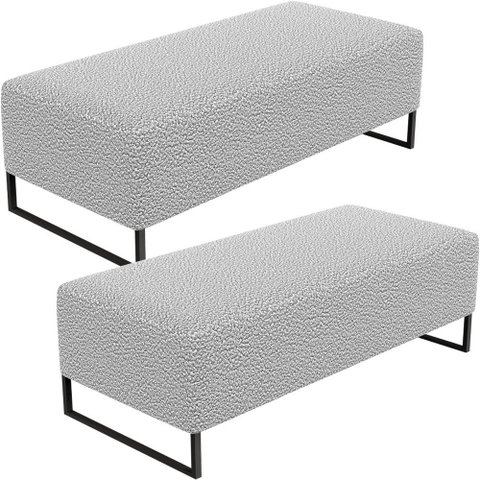 Kit 02 Puffs Decorativo Sala de Estar Bali W01 Base Ferro 120x50 cm Bouclê Cinza - Lyam Decor