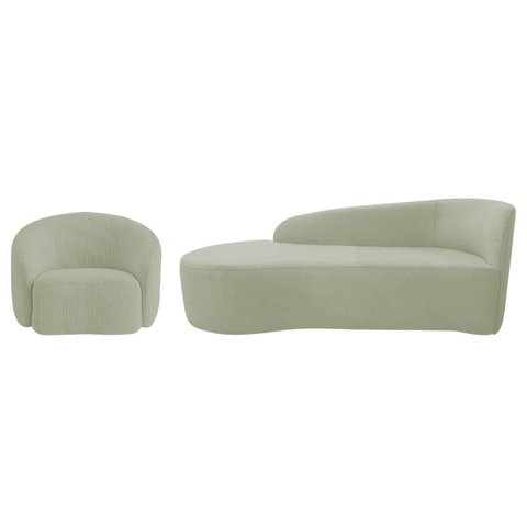 Kit Divã Recamier Orgânico França 140cm Lado Esquerdo e Poltrona Amore Bouclé