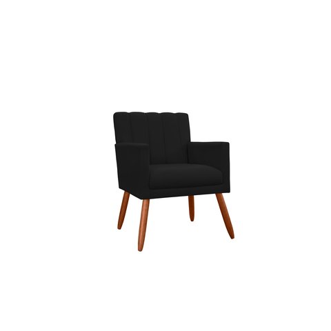 Poltrona Decorativa Cecília Suede Preto Pés Madeira Mz Decor