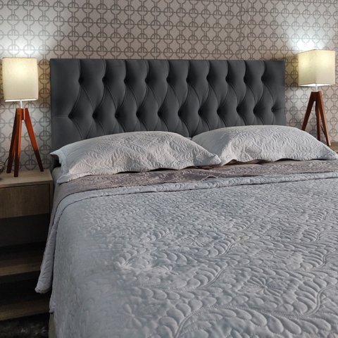 Cabeceira 90 Cama Box Vintage Capitone Cinza Suede com Pés Rbl