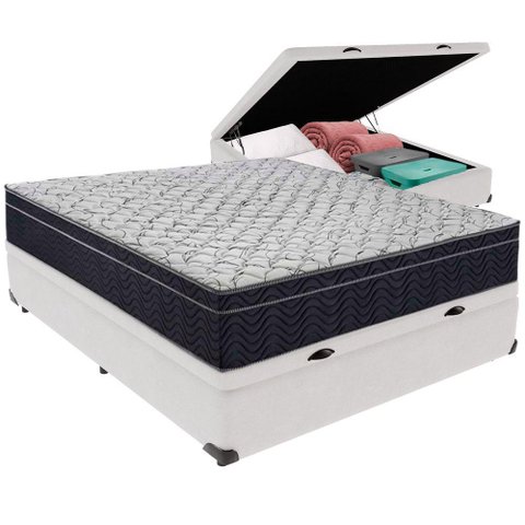 Cama Box Baú e Colchão Airtech 150 Espuma D45 Casal Ortobom Casal Branco