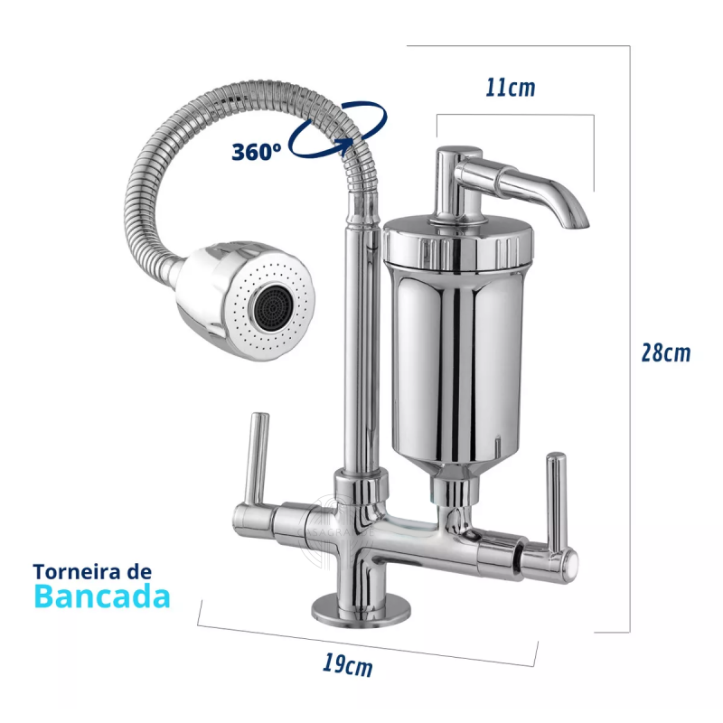 Torneira Metal Inox Filtro Gourmet Pia Mesa Cozinha C34 Bancada Casagrande Mundial Luxo - 4