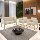 Ver imagem 7 de Sofá Namoradeira com 2 Poltronas Base Industrial Dourado Marisa Corino D03 - D\'rossi Cor Bege