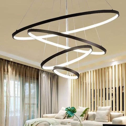 Pendente 4 Anéis Preto Fosco Led 158W 3200K Bivolt PARIS LUZ