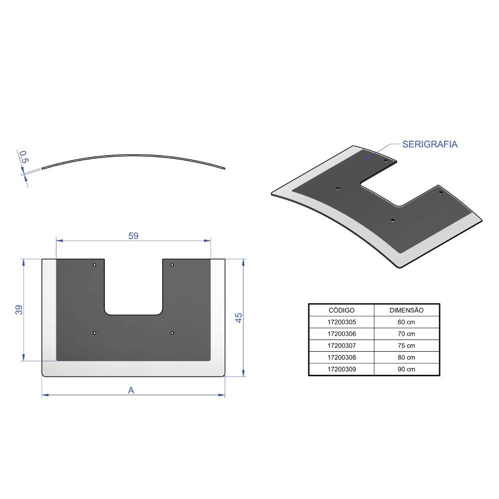 Vidro Curvo para Coifa de Parede 70 cm - 2