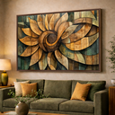 Ver imagem 3 de Quadro Abstrato Mandala de Girassol Ancestral Efeito Madeira