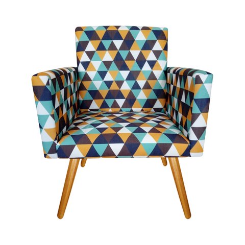 Poltrona Decorativa Nina Suede Triângulo Laranja Pés Madeira Ms Decor