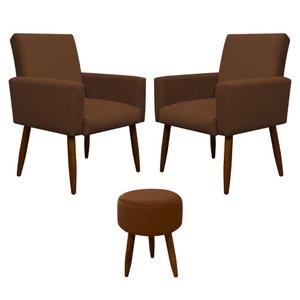 Kit 2 Poltronas com Puff Redondo para Sala Nina