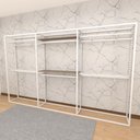 Ver imagem 2 de Arara closet, estilo industrial, guarda roupas aberto com 27 peças branco e amadeirado fbbrae134