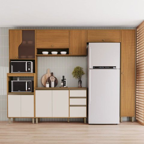 Cozinha Compacta Venaly 11 Portas 2 Gavetas Cinamomo/Off White - Henn