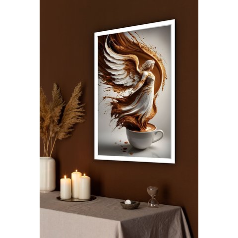 Quadro Decorativo Xícara Chocolate Anjo - 70x50cm:moldura Preta