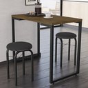 Ver imagem 1 de Conjunto Mesa de Cozinha Prattica Industrial 90cm com 2 Banquetas F02 Castanho/Preto - Mpozenato