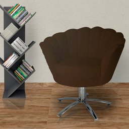 Poltrona Cadeira com Base Giratoria Cromado Pétala Suede Marrom - 4