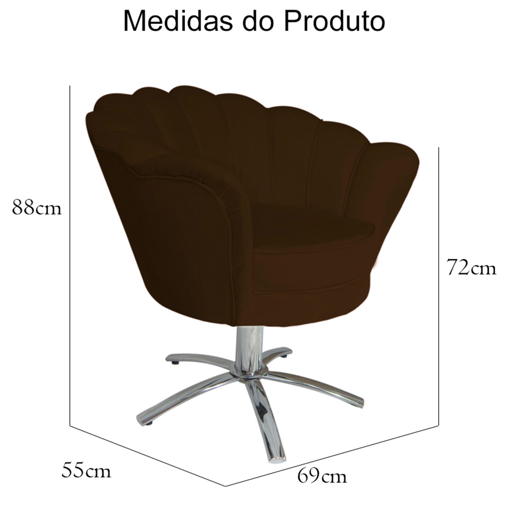 Poltrona Cadeira com Base Giratoria Cromado Pétala Suede Marrom - 5