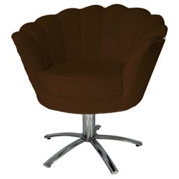 Poltrona Cadeira com Base Giratoria Cromado Pétala Suede Marrom - 1