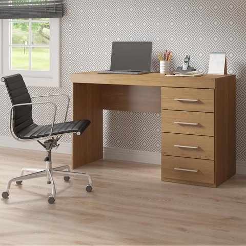 Mesa Escrivaninha com 4 Gavetas 120x75cm Mdp Carvalho 0711 Menu