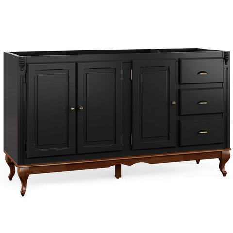 Balcão para Pia 3 Portas 3 Gavetas Hanover Pés Luis Xv 160 cm - Preto - Imbuia Glazer