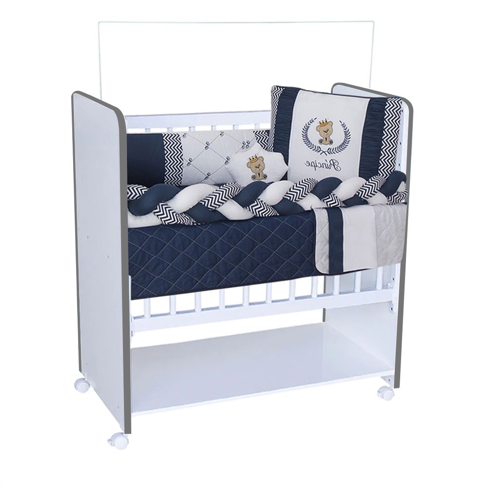 Mini Berço New Baby Bed Side Grade Móvel + Colchão:branco/cinza - 3