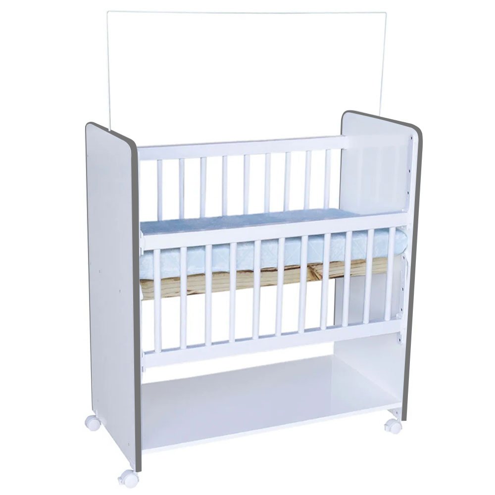 Mini Berço New Baby Bed Side Grade Móvel + Colchão:branco/cinza