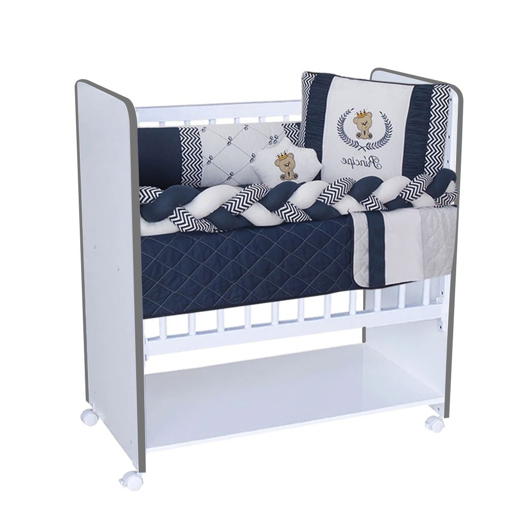 Mini Berço New Baby Bed Side Grade Móvel + Colchão:branco/cinza - 2