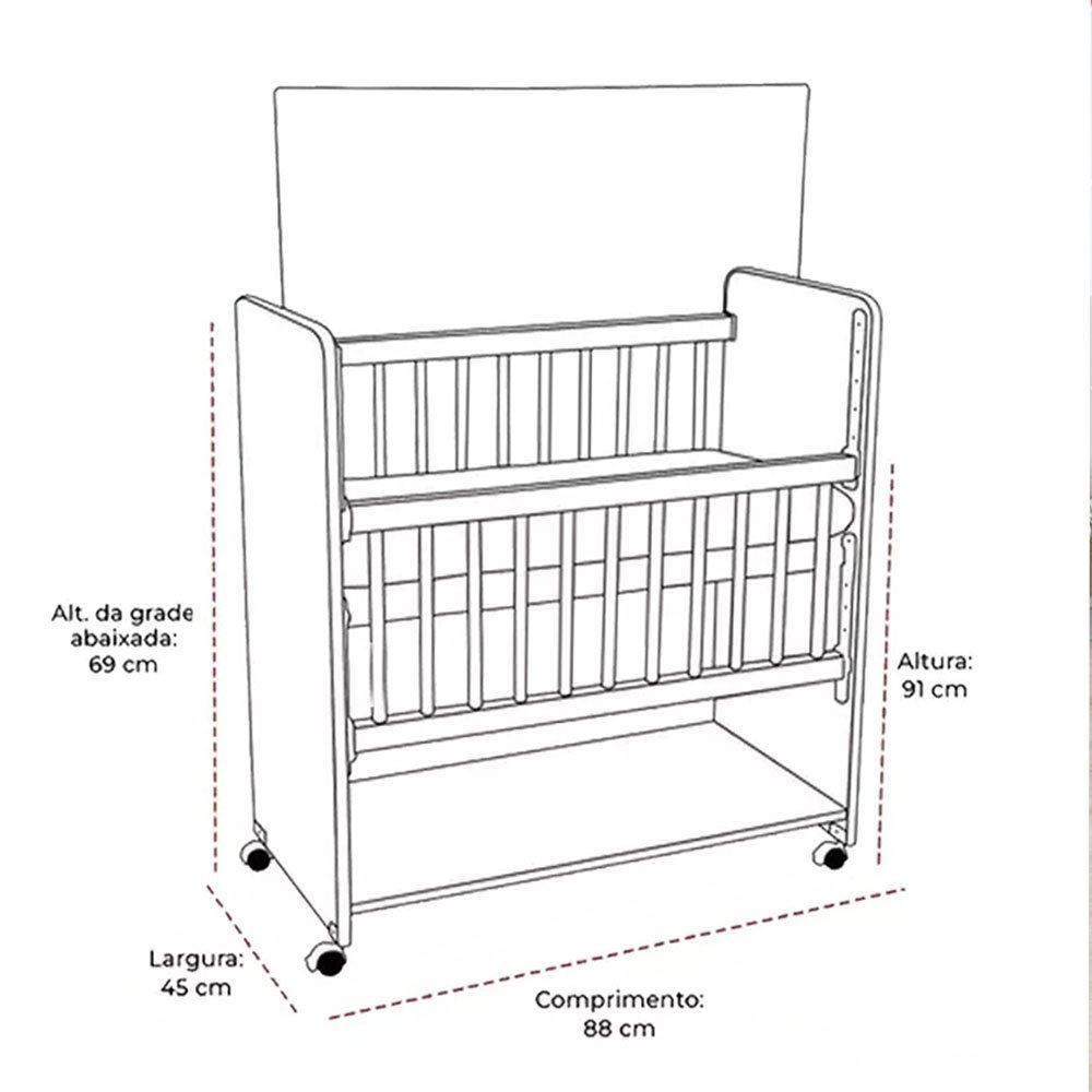 Mini Berço New Baby Bed Side Grade Móvel + Colchão:branco/cinza - 4