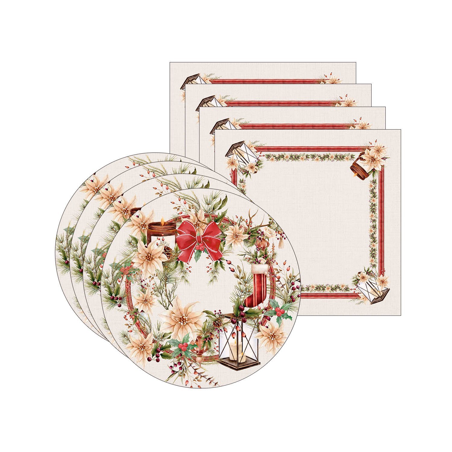 Kit Sousplat + Guardanapo Natal Christmas Vintage NSW 4 Peças com base - 2