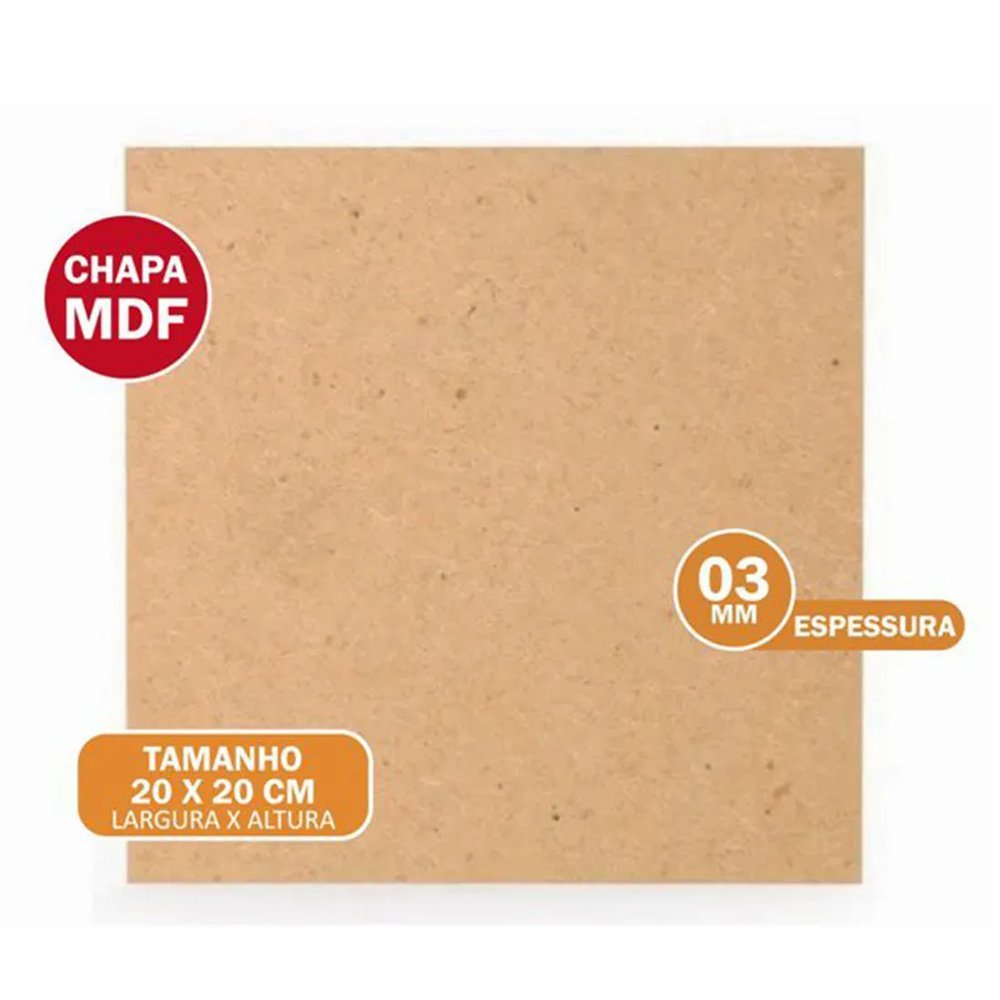 Chapa De Mdf Cru 3mm Placas 20x20 Artesanato 60 Unid. Arte na Arte - 3