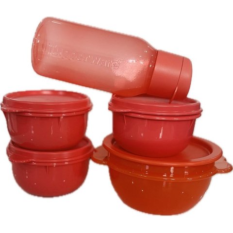 Tupperware Kit 5 Peças Garrafinha E Potinhos Rosa E Salmão Kit 5 Peças Garrafinha E Potinhos Rosa E 