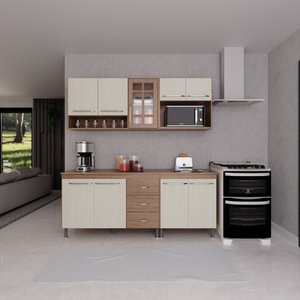 Cozinha Modulada Compacta Fidelitá Paris 4 Peças 190cm 9 Portas 3 Gavetas com Tampo
