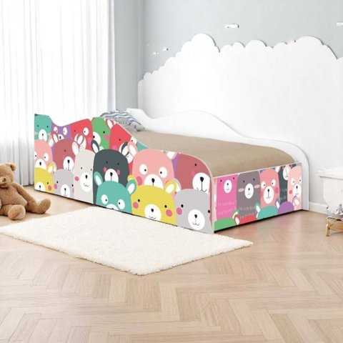 Cama Solteiro Glow Ursinhos Coloridos Solteiro com Colchão