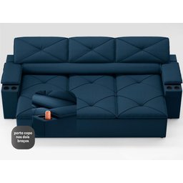 Sofá com Porta Copos Retrátil e Reclinável Pop 2,05m Velosuede Petroleo - Netsofas - 5