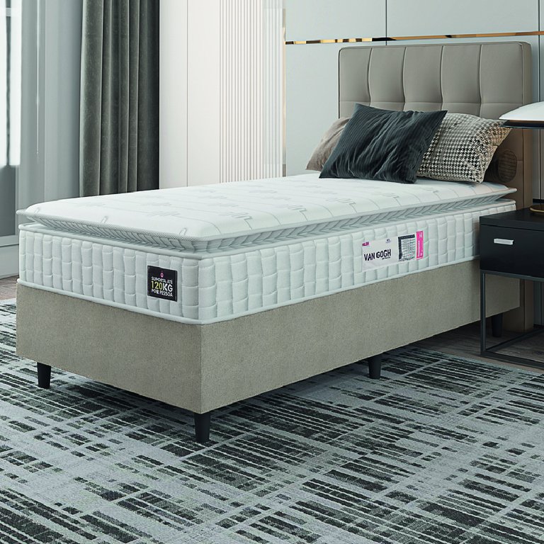 Cama Box Colchão Solteiro Espuma D33 Vangogh Pillow Top 88x188x67cm Hellen