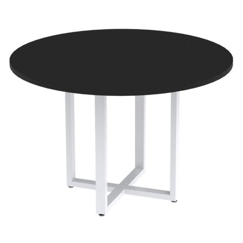 Mesa de Reunião Redonda P25 Pandin 110 Cm (largura) Tampo Mdp Preto Pé Aço Tubular Branco