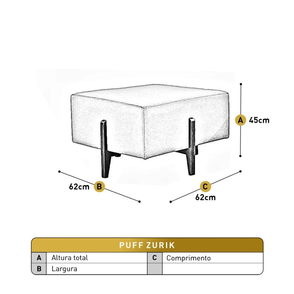 Puff Banqueta Zurik Madeira Maciça Castellar Móbile Corino Caramelo - 3