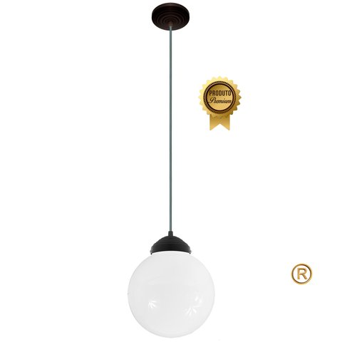 Lustre Pendente Retro Vintage Preto Esfera 20cm Branca P/led