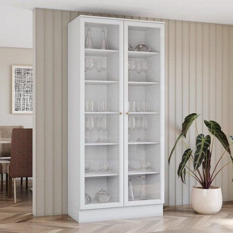 Cristaleira 2 Portas com Vidro Temperado 100% MDF Americana Branco