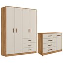 Ver imagem 1 de Jogo de Quarto Infantil Pérola Guarda Roupa e Cômoda Nature/off White - Peternella Móveis