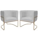 Ver imagem 1 de Kit 02 Poltronas Decorativas Betina Base Aço Ouro Fosco Bouclé Cinza Claro - Nexta Casa