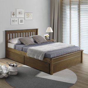 Conjunto Cama Casal Inglesa com Dois Gavetões em Madeira Maciça Castanho