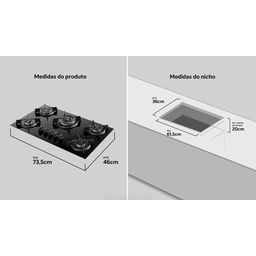Cooktop 5 Bocas Dako Supreme a Gás Acendimento Superautomático e Tripla Chama Bivolt - 5