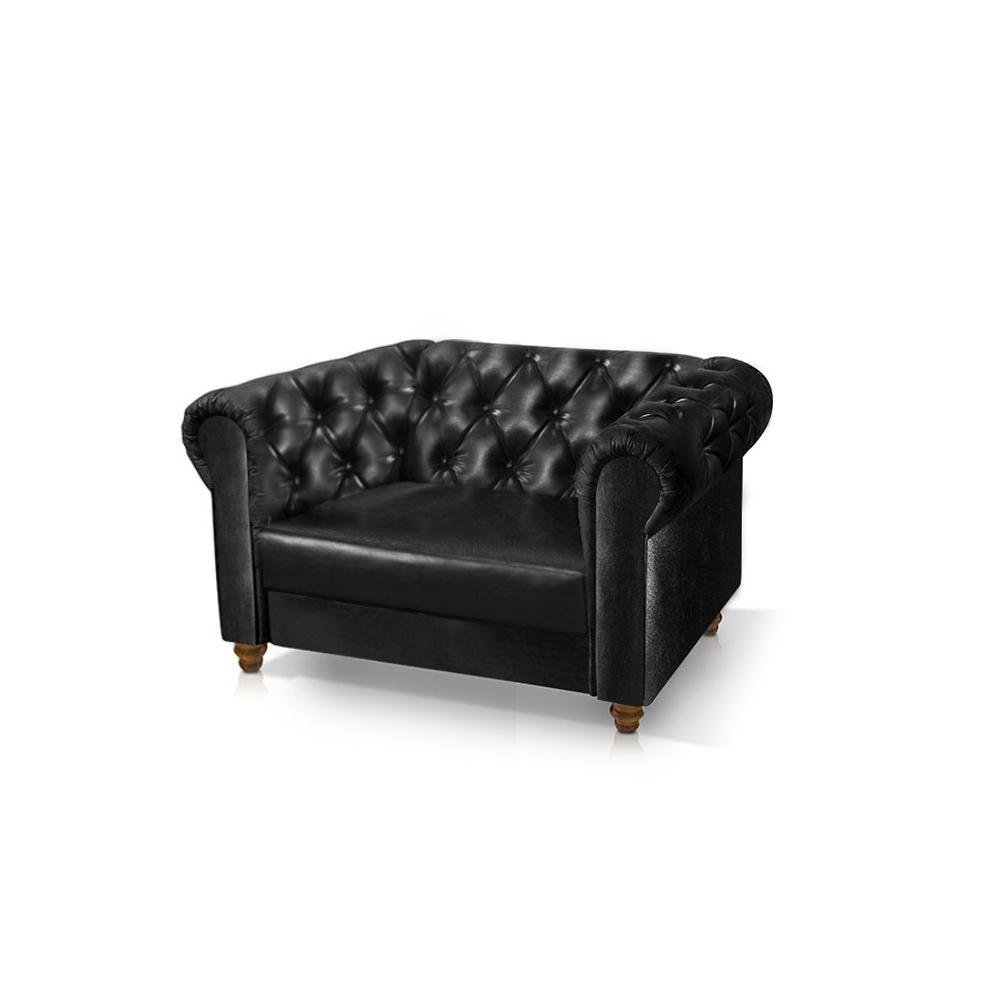 Poltrona Chesterfield Capitonê Corino para Sala Art Estofados Viena Preta - 4