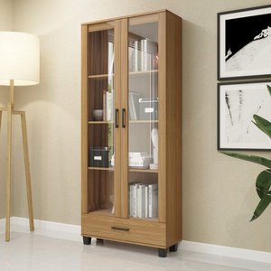 Estante Decorativa para Livros 77cm 2 Portas de Vidro e Gaveta 100% Mdf C58 Pradel Móveis-freijó