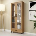 Ver imagem 1 de Estante Decorativa para Livros 77cm 2 Portas de Vidro e Gaveta 100% Mdf C58 Pradel Móveis-freijó