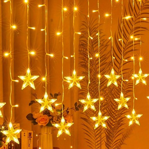 Cascata Pisca Estrelas 405 Leds Amarelo Fio Branco 10m 220v