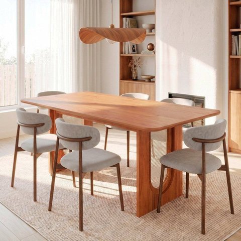Conjunto de Jantar com Mesa Tali 180cm e 6 Cadeiras Ema CabeCasa MadeiraOriginals Marrom/Bege
