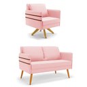 Ver imagem 1 de Kit 01 Namoradeira 02 Lugares e 01 Poltrona Mari Suede Rosa Bebê Base de Madeira Ma30 - D'Rossi