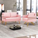 Ver mais imagens de Kit 01 Namoradeira 02 Lugares e 01 Poltrona Mari Suede Rosa Bebê Base de Madeira Ma30 - D'Rossi