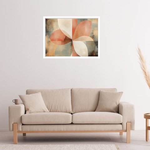 Quadro Decorativo Floral Geométrico Abstrato - 50x70cm:moldura Branca